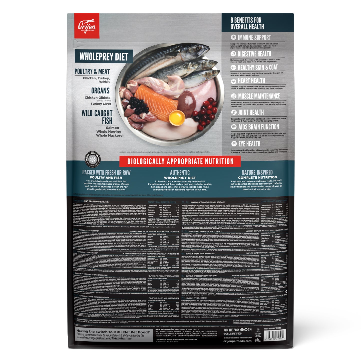 TriplePLAY ORIJEN Freeze-Dried Infused Guardian 8 Cat Food  4.5kg x 3