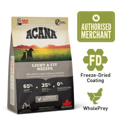 TriplePLAY ACANA Freeze-Dried Coated Light & Fit Dog Food 2kg x3