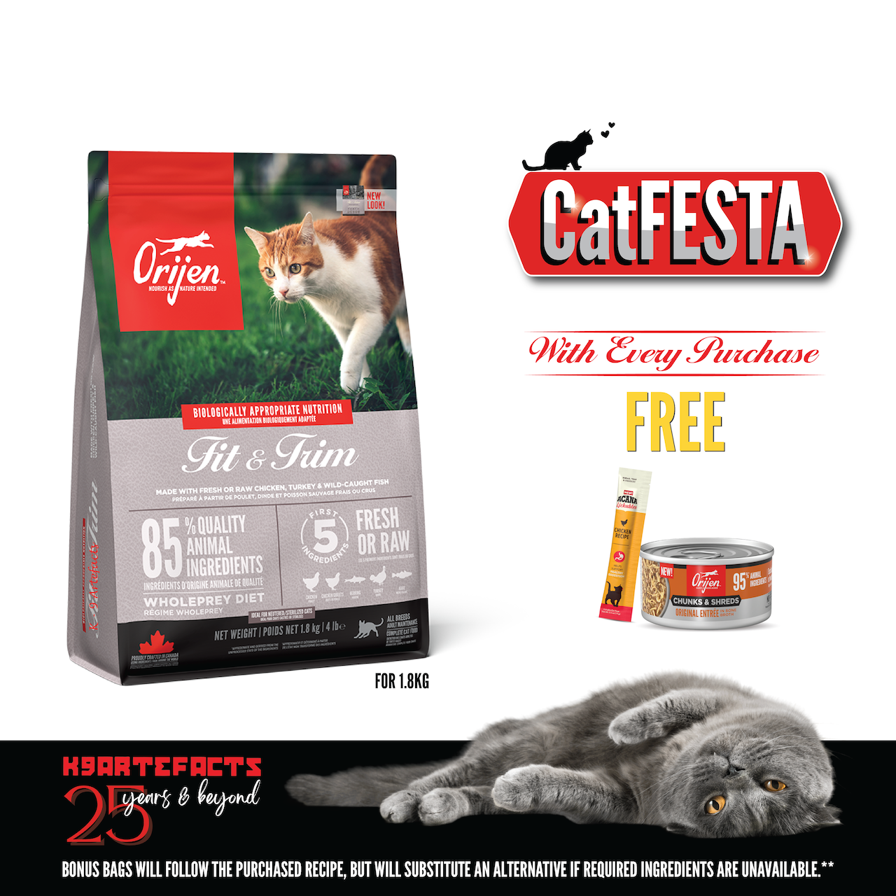 CatFESTA ORIJEN Freeze-Dried Infused Fit & Trim Cat Food