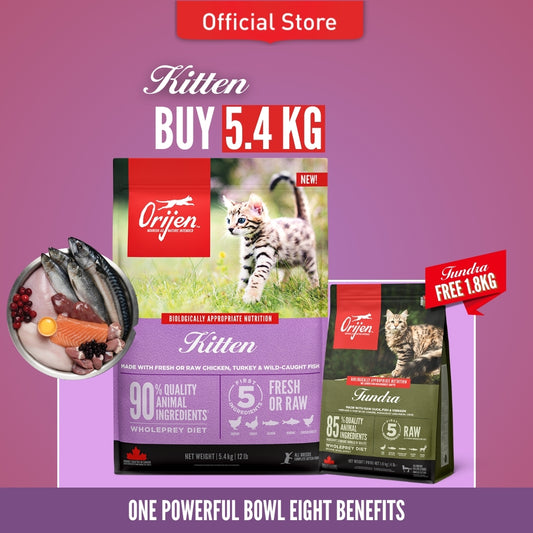 ORIJEN Freeze-Dried Infused Kitten Food 5.4kg + FREE Tundra Cat 1.8kg