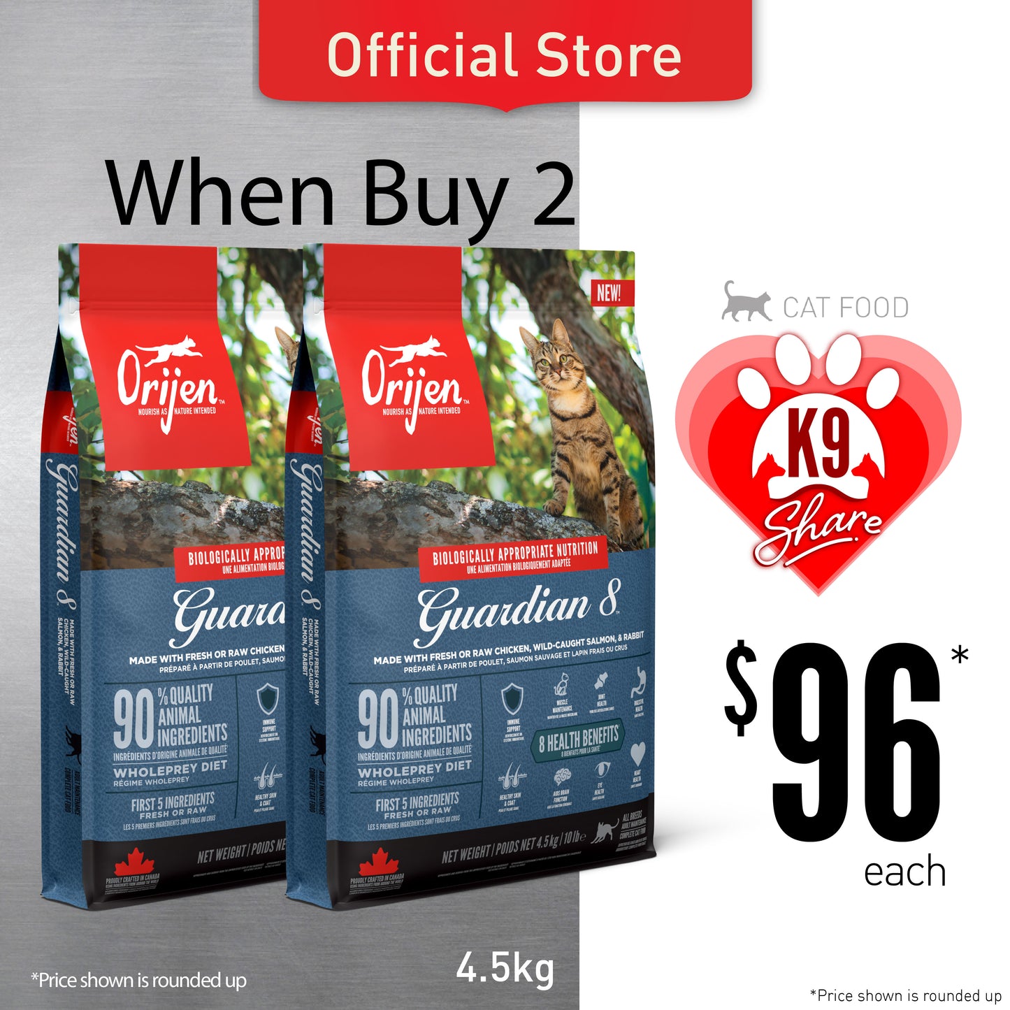 K9SHARE ORIJEN Freeze-Dried Infused Guardian 8 Cat Food