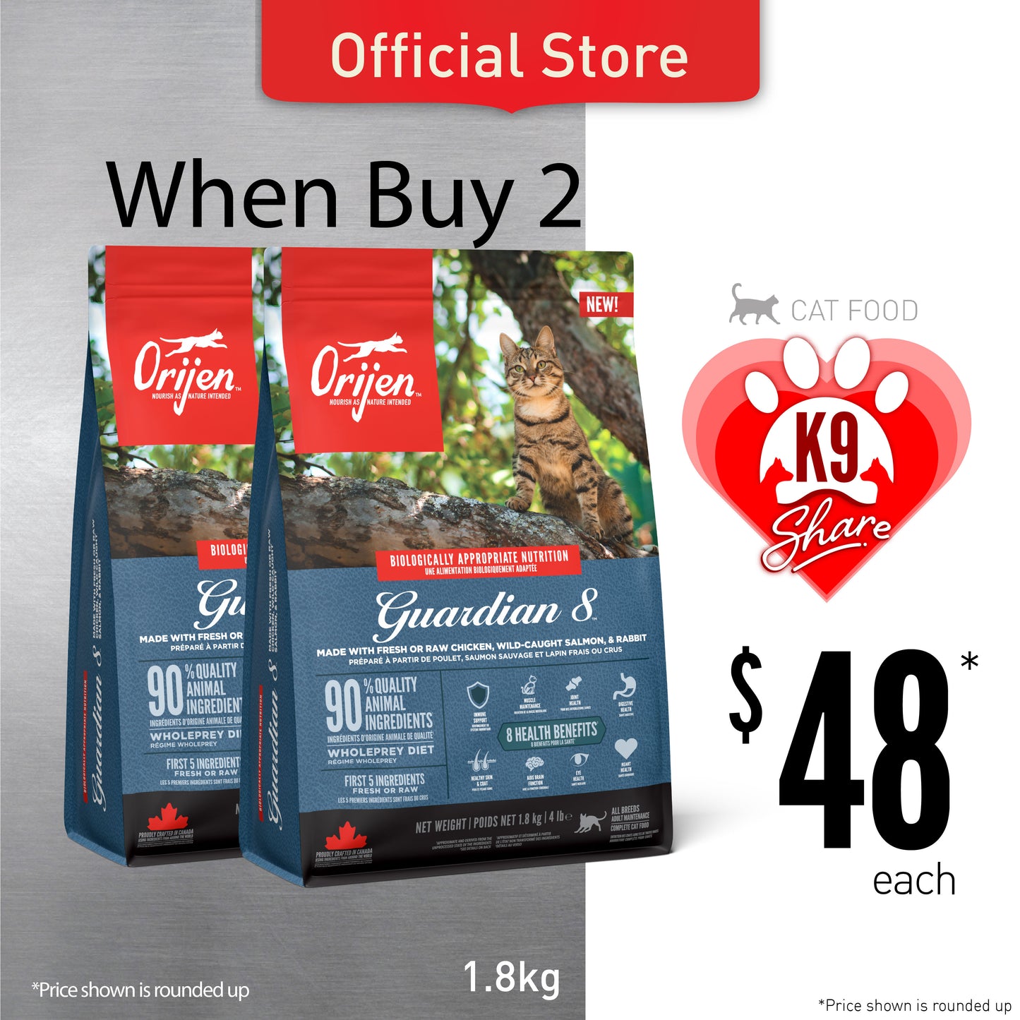 K9SHARE ORIJEN Freeze-Dried Infused Guardian 8 Cat Food