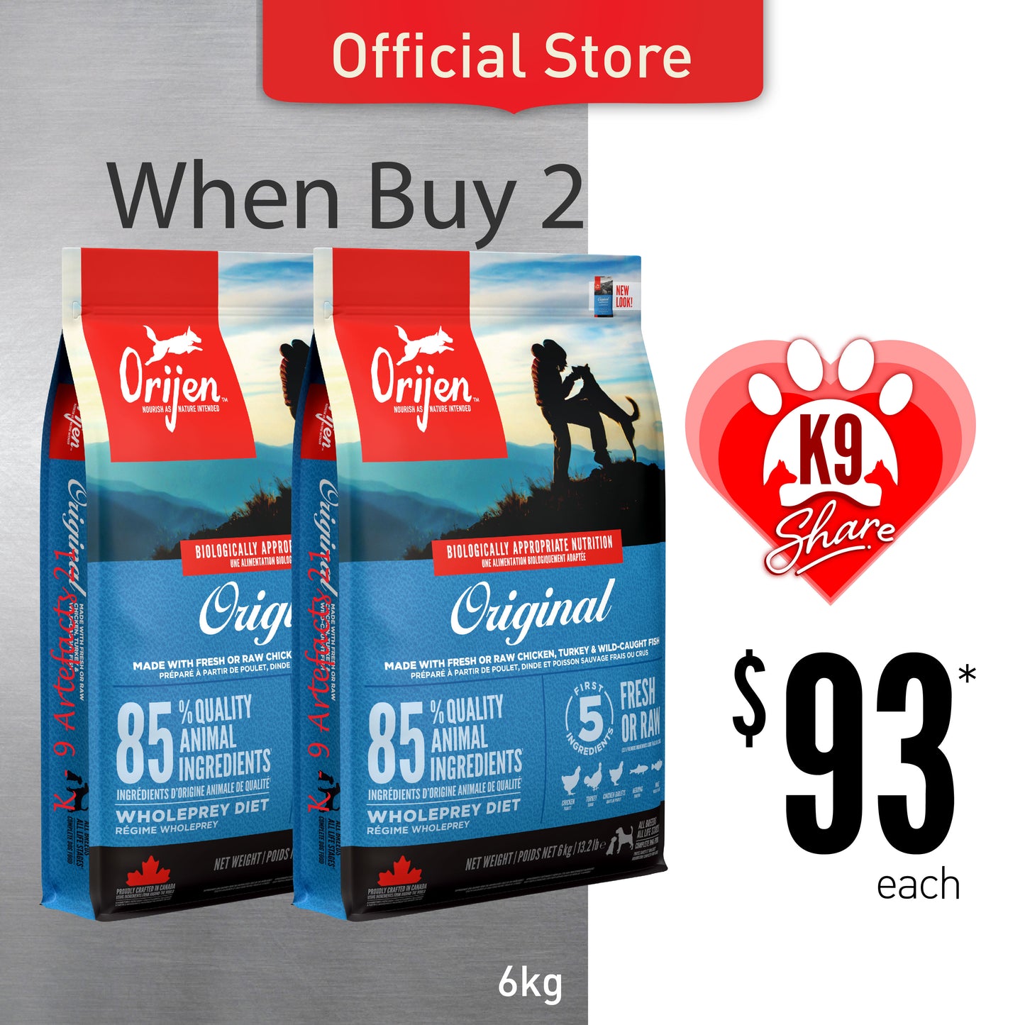 K9SHARE ORIJEN Freeze-Dried Infused Original Dog Food