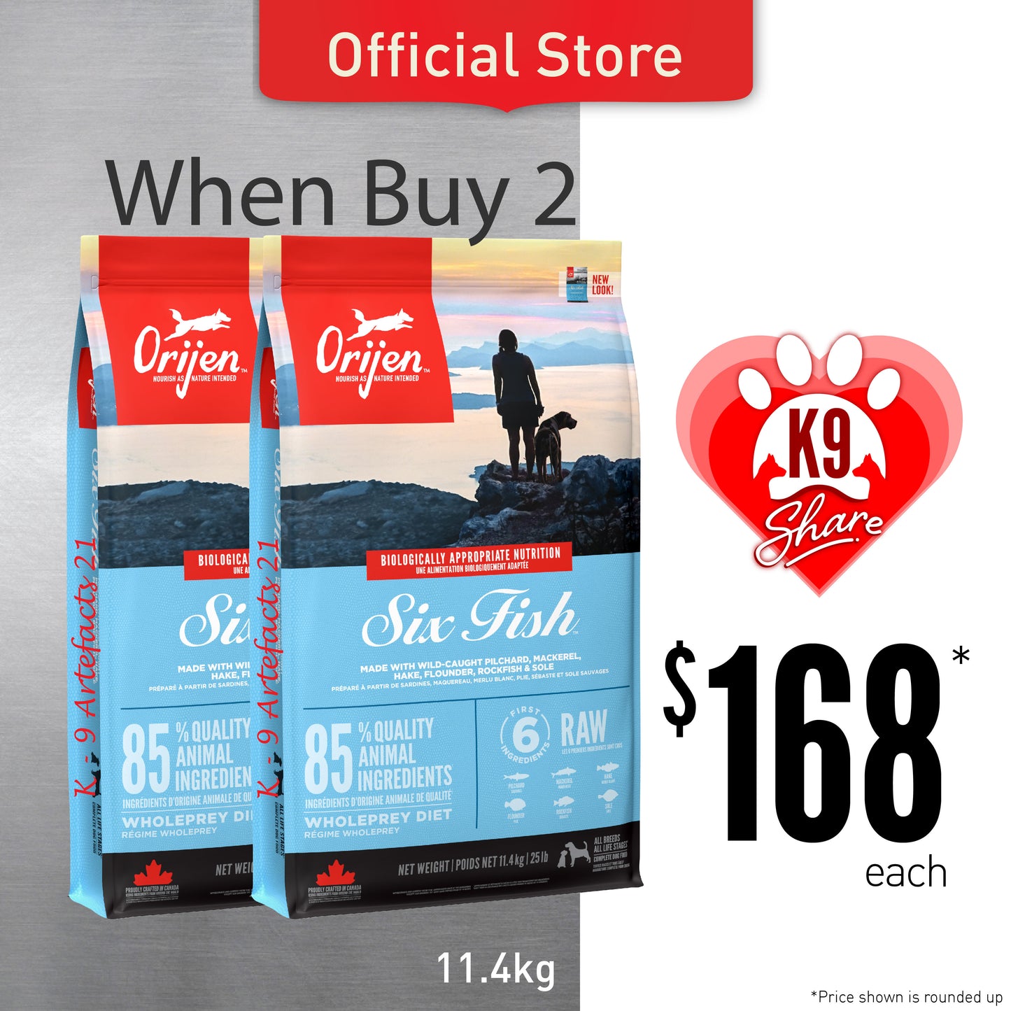 K9SHARE ORIJEN Freeze-Dried Infused Six Fish Dog