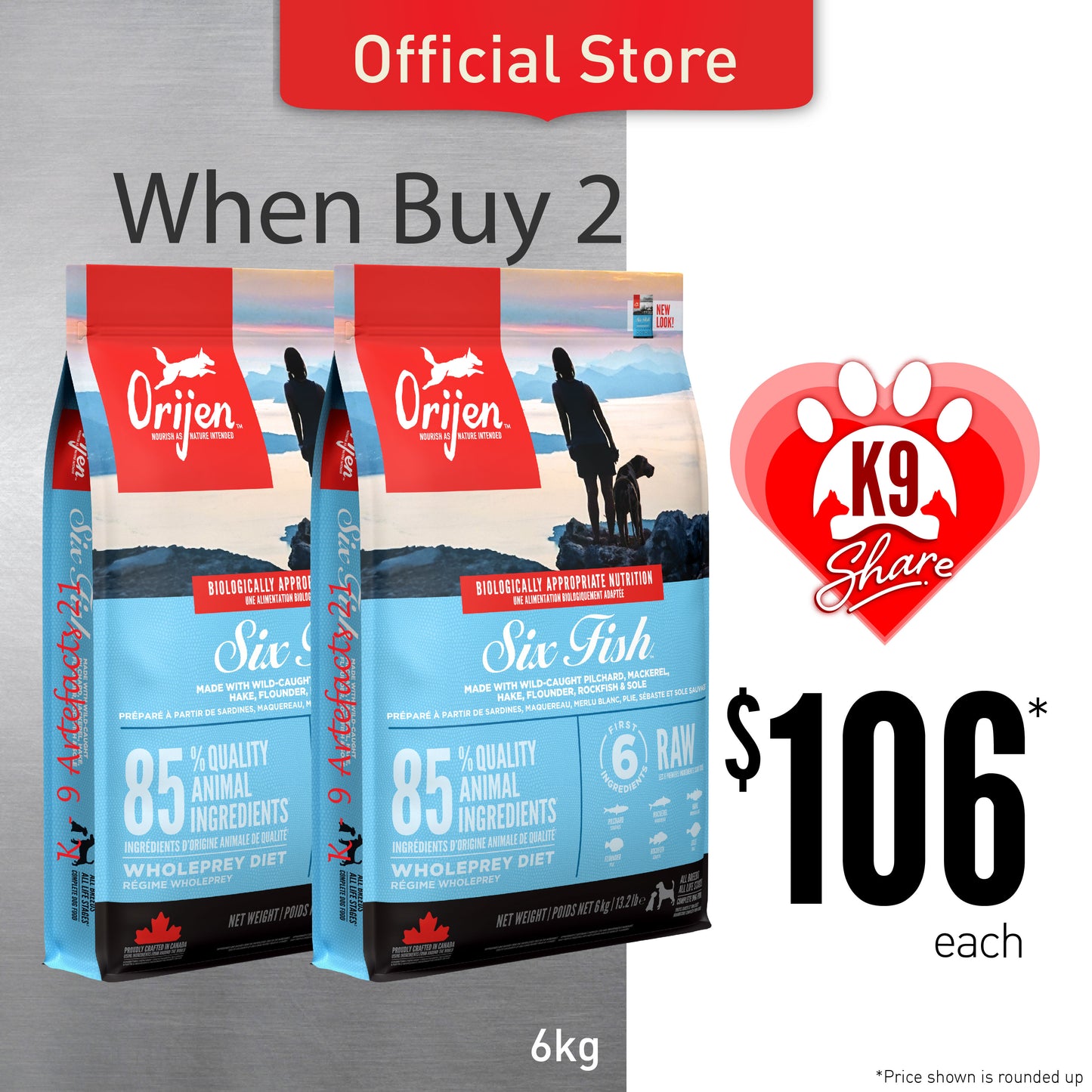 K9SHARE ORIJEN Freeze-Dried Infused Six Fish Dog