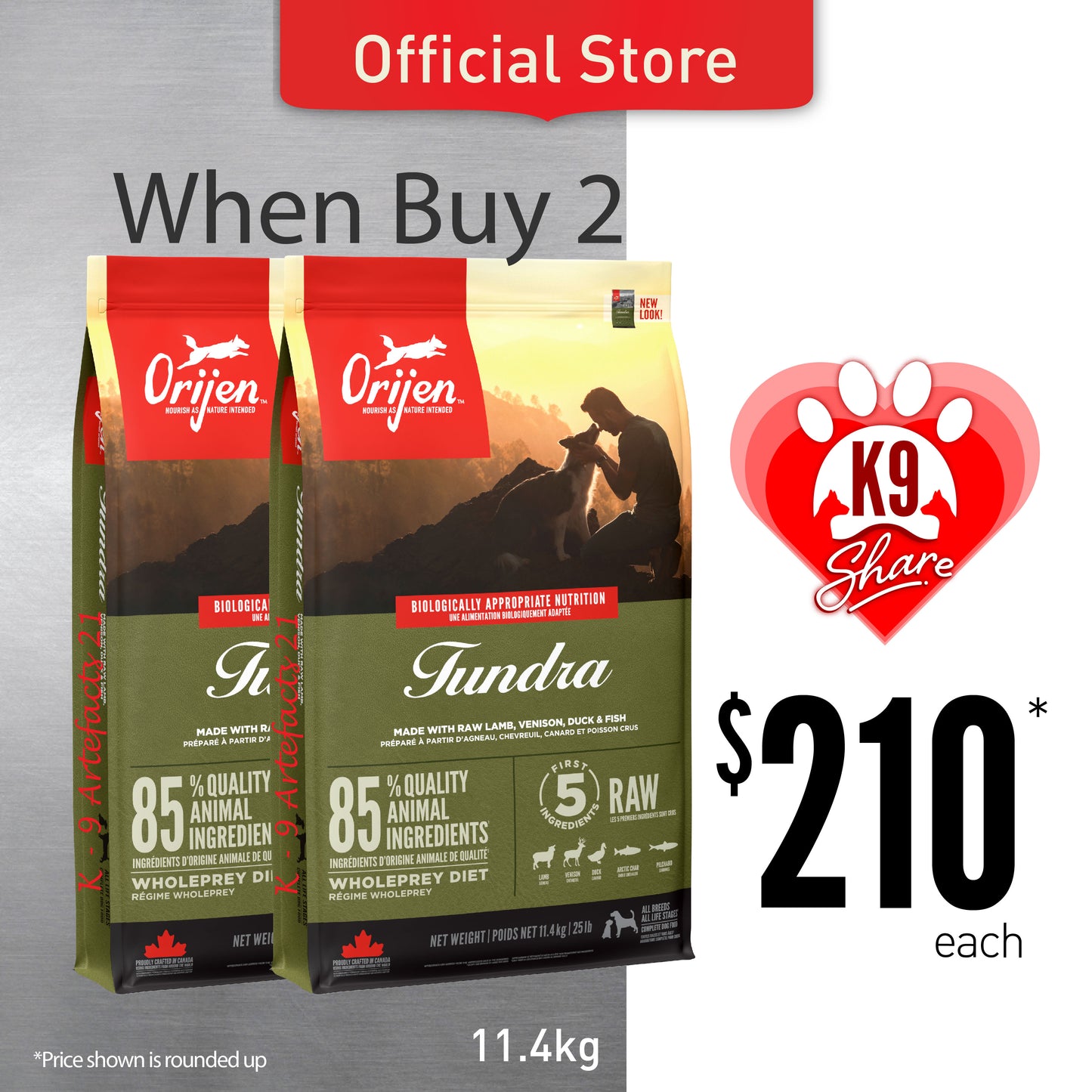K9SHARE ORIJEN Freeze-Dried Infused Tundra Dog