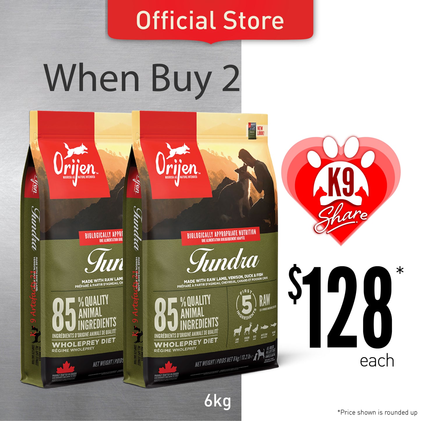 K9SHARE ORIJEN Freeze-Dried Infused Tundra Dog