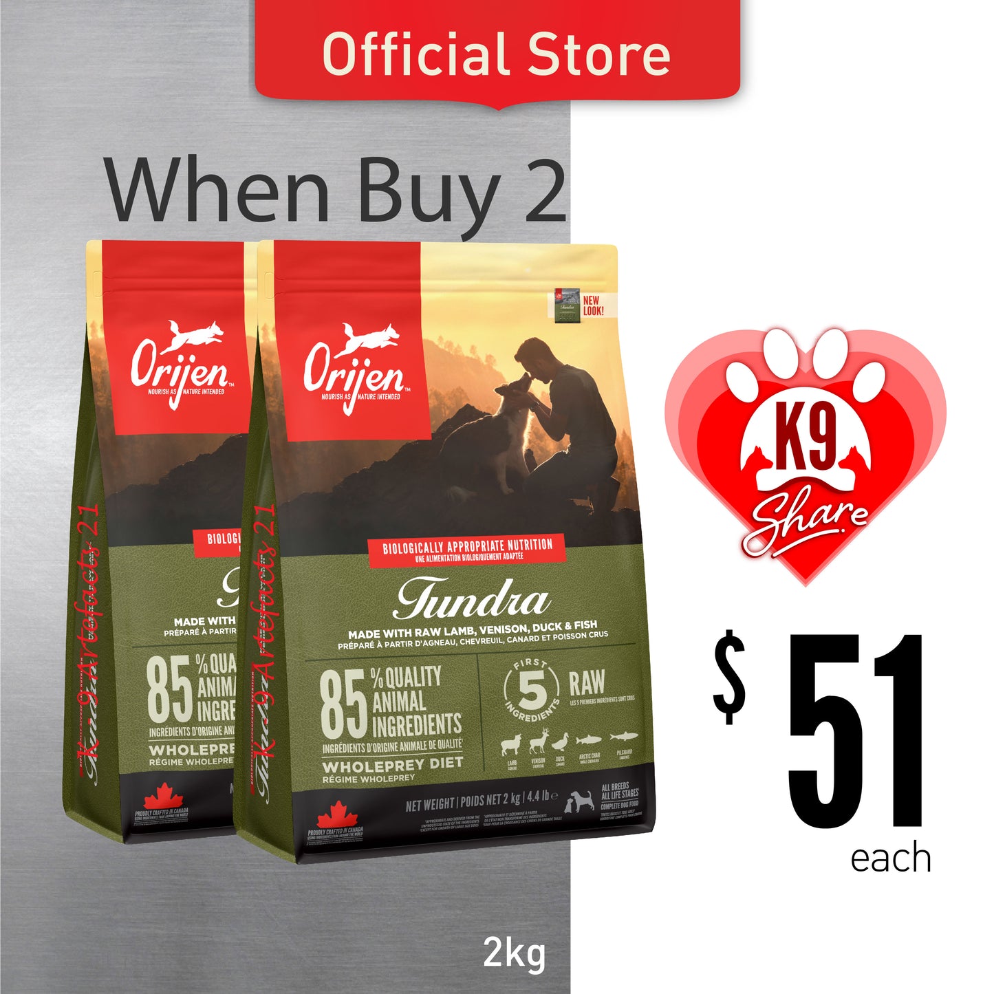 K9SHARE ORIJEN Freeze-Dried Infused Tundra Dog