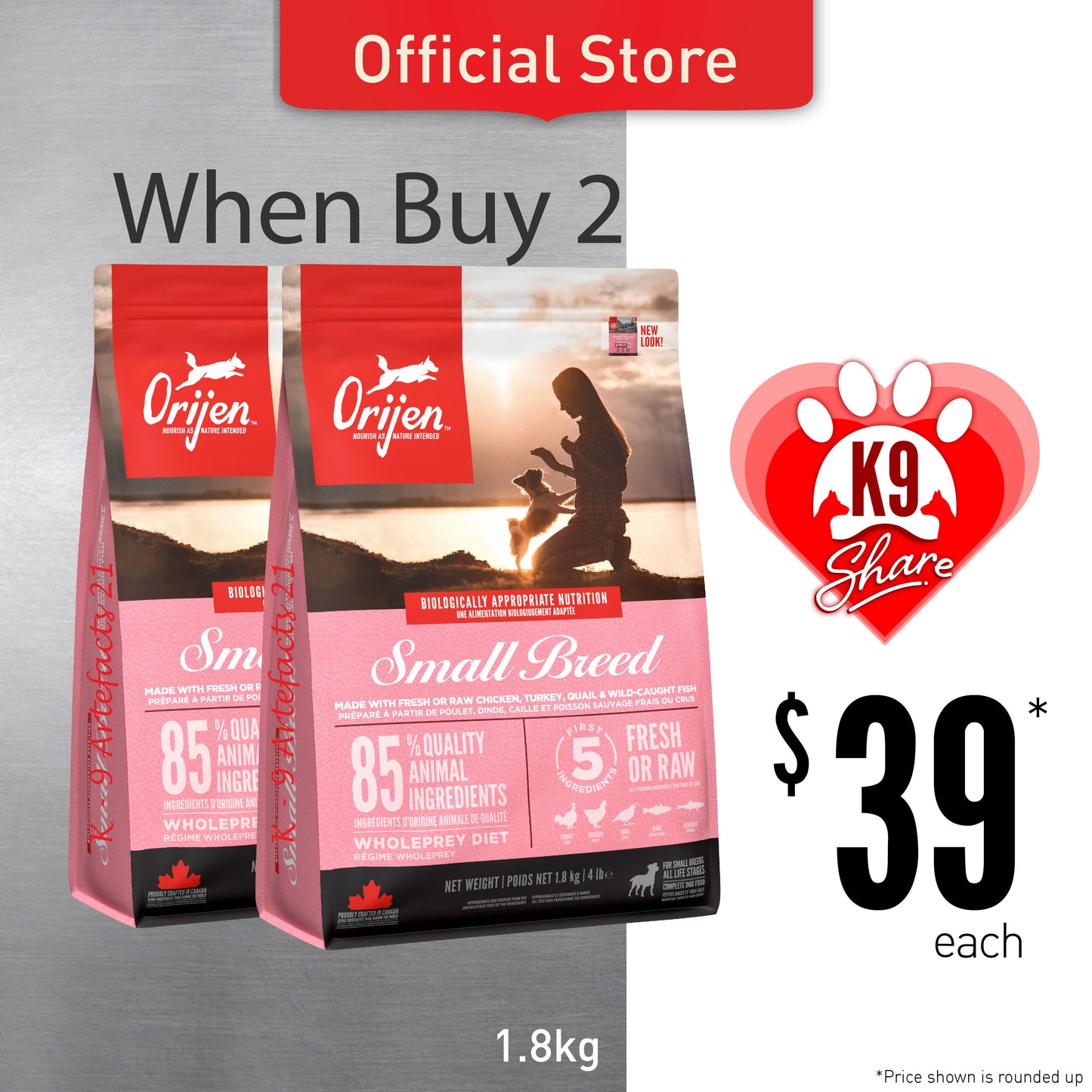 K9SHARE ORIJEN Freeze-Dried Infused Small Breed Dog Food