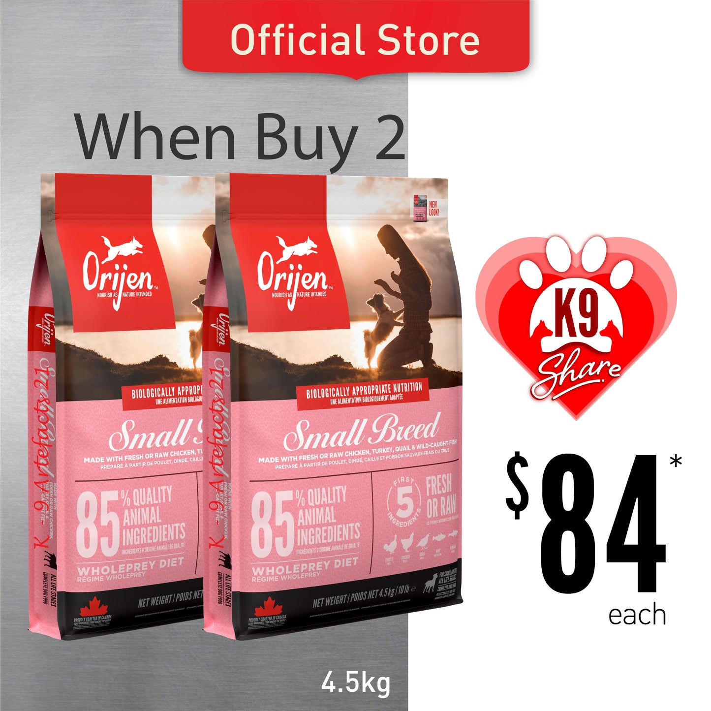 K9SHARE ORIJEN Freeze-Dried Infused Small Breed Dog Food