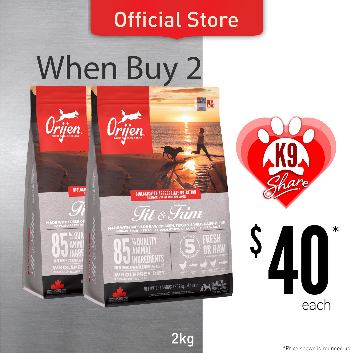K9SHARE ORIJEN Fit & Trim Dog 2KG