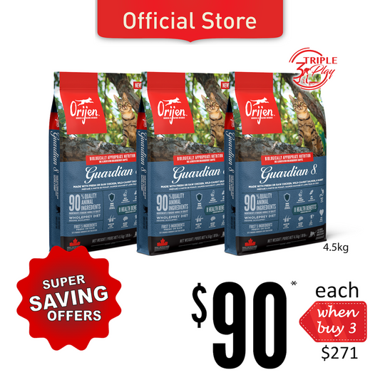 TriplePLAY ORIJEN Freeze-Dried Infused Guardian 8 Cat Food  4.5kg x 3