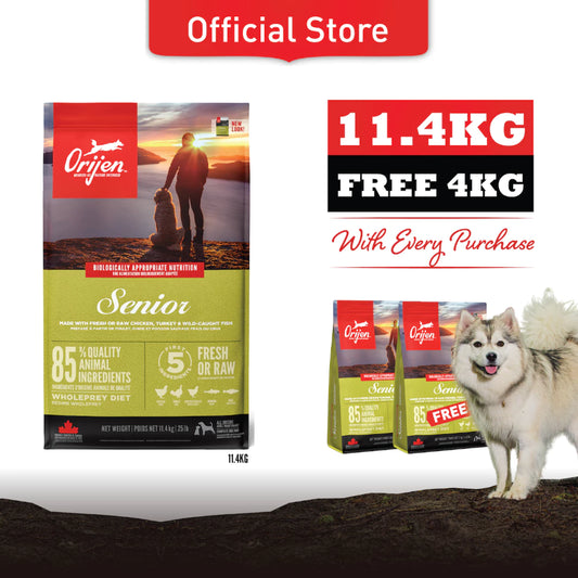 Super Deals! ORIJEN Freeze-Dried Infused Senior Dog 11.4kg + Free 4kg