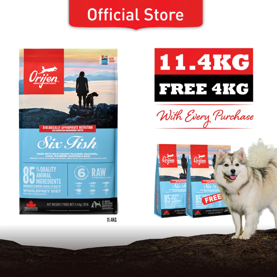 Super Deals! ORIJEN Freeze-Dried Infused Six Fish Dog 11.4kg + Free 4kg