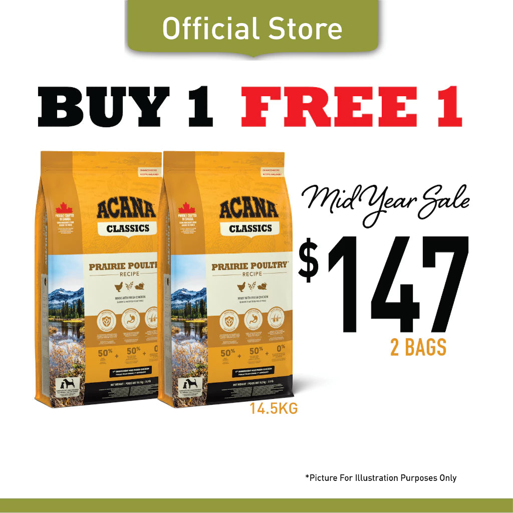 BUY 1 GET 1 FREE ACANA Prairie Poultry Dog Food 14.5kg