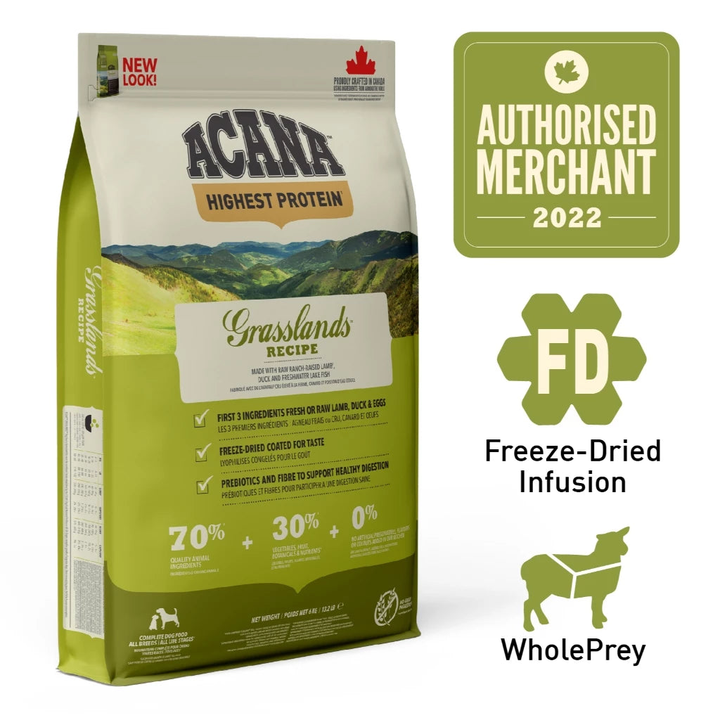 Super Deals! ACANA Freeze-Dried Infused Grasslands Dog 11.4kg + Free 4kg