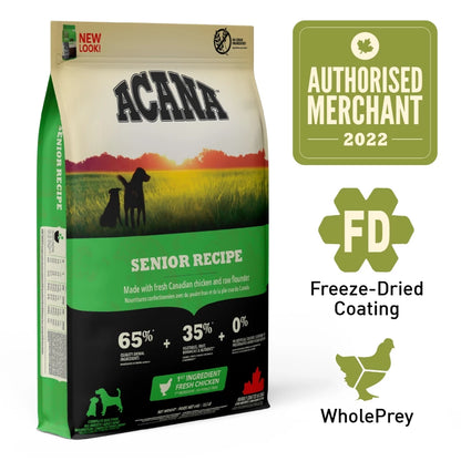 Super Deals! ACANA Freeze-Dried Coated Senior Dog 11.4kg + Free 4kg