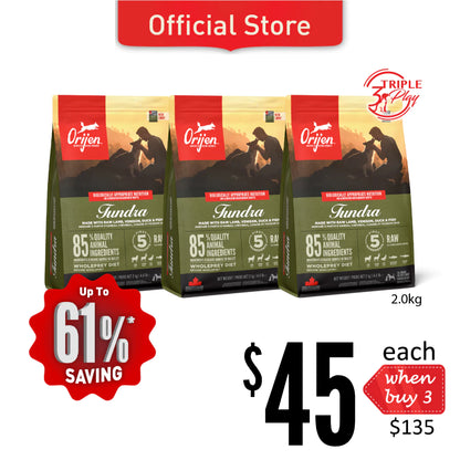 TriplePLAY ORIJEN Tundra Dog Food 2kg x 3